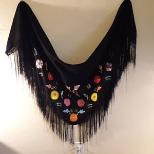 Shaw heavily embroidered with fringe